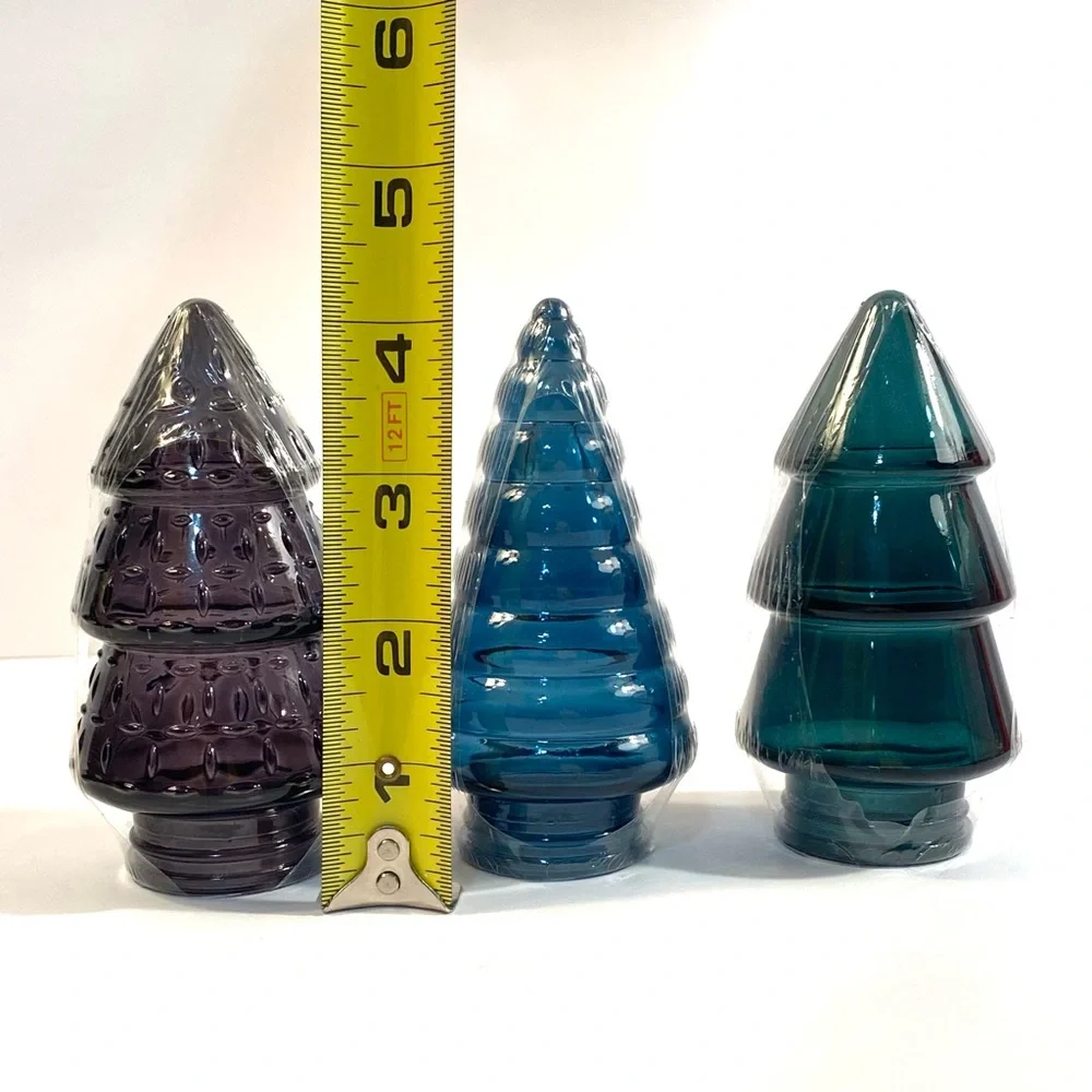 3 Target Bullseye 4” Mini Glass Christmas Trees Black Blue Green Holiday Decor